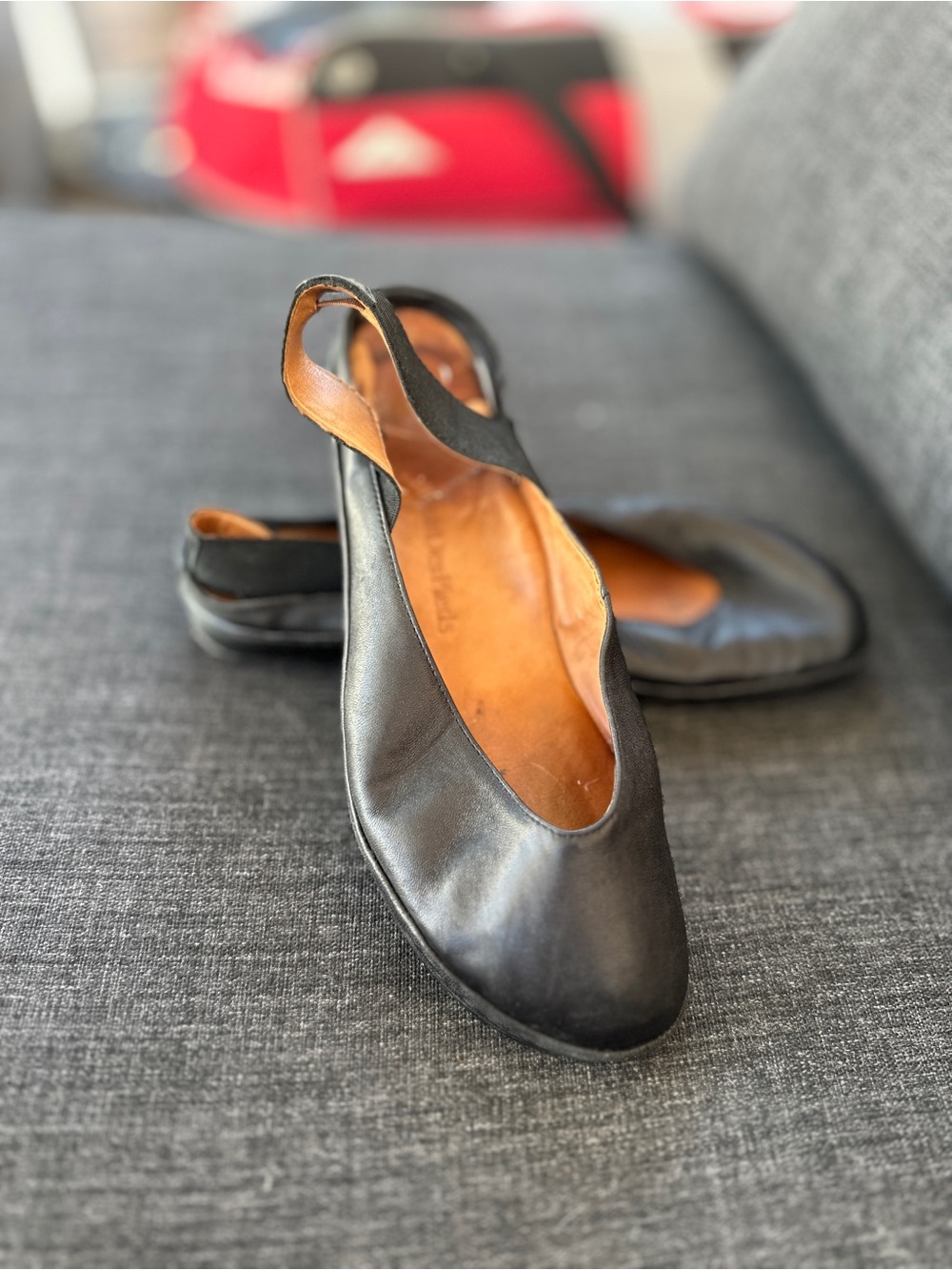 L’Amour Des Pieds-Black Leather Slingback Flats. Super soft and buttery leather.